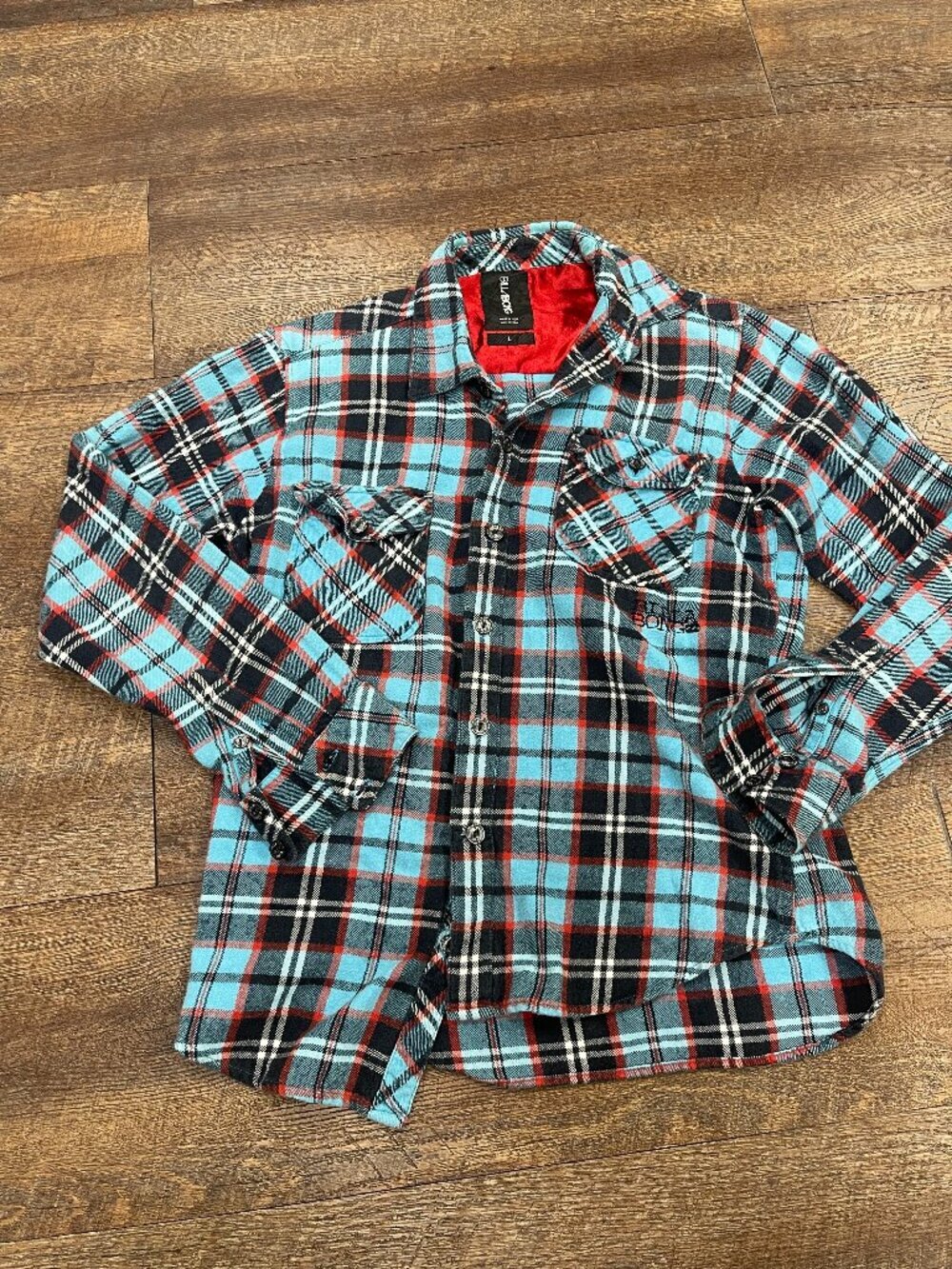Billabong Men's Large Plaid Flannel Shirt Cotton Button Up